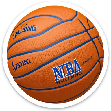 Hyper minimal blue basketball with simplest line pattern, micro NBA and Spalding logos, iOS emoji style sticker