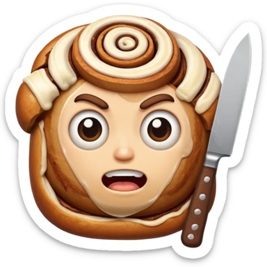 angry cinnamon roll holding weapon sticker