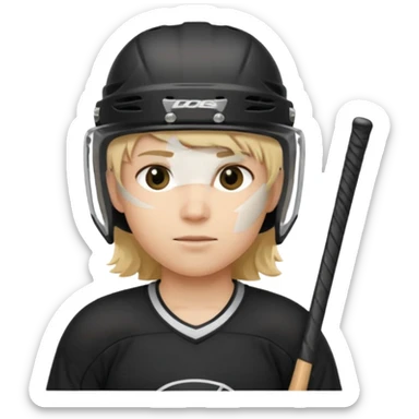 hockey player blonde hair black outfit helmet hockey stick sticker