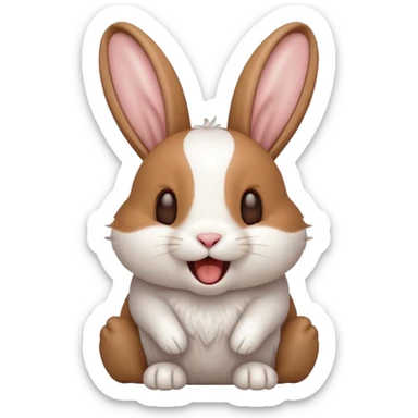 Cinematic Cute Yawning White and Brown Rabbit Portrait Emoji, Head tilted slightly with a dramatic, wide-open yawn, showcasing a soft, patterned fur with crisp white and warm brown patches, floppy ears slightly drooping, round eyes barely open in drowsy contentment, Simplified yet irresistibly adorable features, highly detailed, glowing with a soft, cozy glow, high shine, relaxed yet expressive, stylized with a touch of whimsy, bright and endearing, soft glowing outline, capturing the essence of a sleepy yet affectionate bunny, so drowsy it feels like it could stretch out of the screen and curl up for a nap! sticker