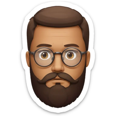 I need a simple emoji of a full bearded man with round glasses, serious expression sticker