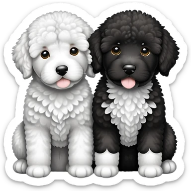 Two Spanish Water Doodle black and white puppy sticker