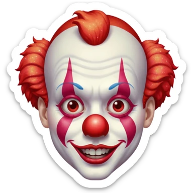red glitter clown with the retarded facial expression sticker
