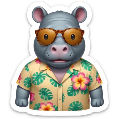 hippo with aloha shirt wearing sunglasses sticker