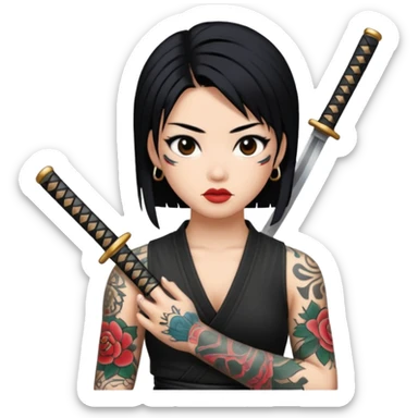 asia katana with tattoos sticker