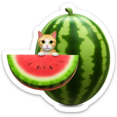 big watermelon then the cat on top of watermelon sticker