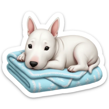 bull terrier sleeping cozy with blanket sticker