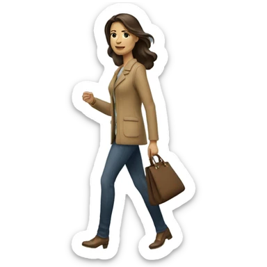 brunette caucasian woman dressed nice walking with a single purse sticker