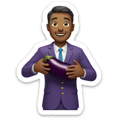 man holding eggplant smiling sticker