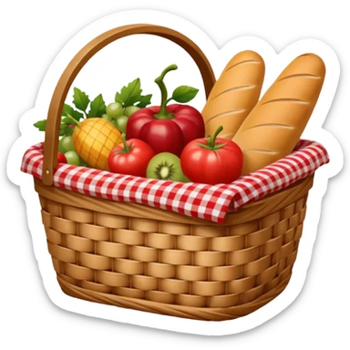wicker basket with picnic cloth in it sticker