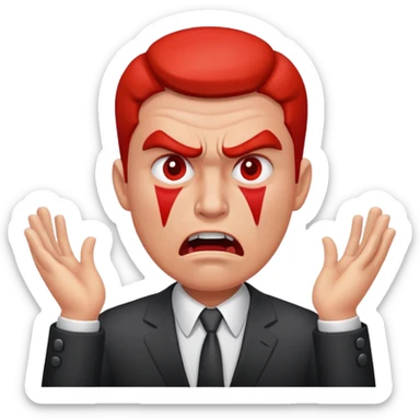 Agitated businessman with red face, furrowed brows, looking stressed sticker