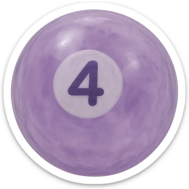 pool billiards 4-ball, retro 90's toy style, very transparent, slightly see-through, purple with white circle and number 4, soft plastic texture, soft reflections, soft and squishy, some cloudiness, not shiny, highly detailed, appealing, no tag, no background sticker