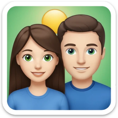 “A Polaroid-style photo of a couple with a heart of a white woman with long brunette hair and blue eyes, and a white man with short brunette hair and green eyes.” sticker