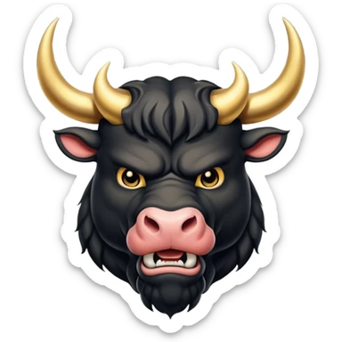 black angry powerful bull with golden horns emoji sticker