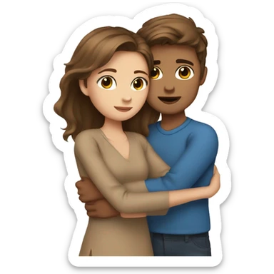 girl with blue eyes hugging tan boy brown hair  sticker
