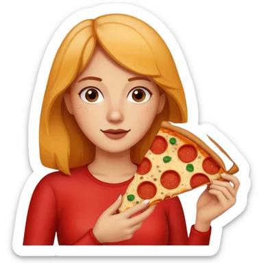 Woman with pizza slice sticker