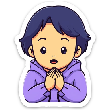 Girl with Hands crossed around neck crying sticker