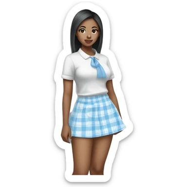 Pretty Mixed Asian black girl in Baby blue and white plaid mini skirt sticker