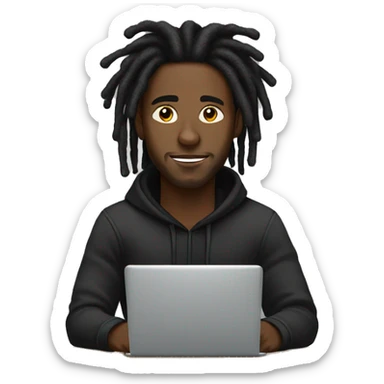 Black-guy-with-dreads-wearing-black-trackstuit-sitting-down-on-chair facing-foward-focused-on-laptop-computer- sticker
