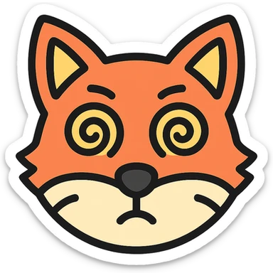 dizzy fox with spiral eyes, no background sticker