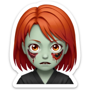 zombie emoji Paklov, dark orange red hair, hair styled in the shape of megumi from jujutsu kaizen, sticker