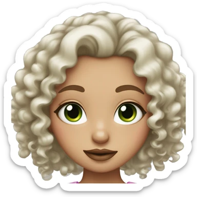 Girl with curly hair and green eyes and long lashes and pink lips with freckles  sticker