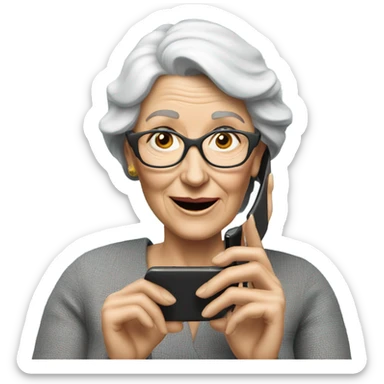 3d hyper realistic senior woman on her cell phone  sticker
