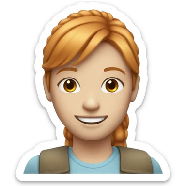 Straight ginger hair girl with bangs and blue eyes smiling sticker