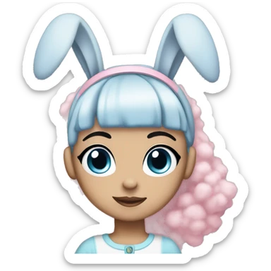Black hairblue eyes girl emoji wit bunny ear headband pink fluffy sticker