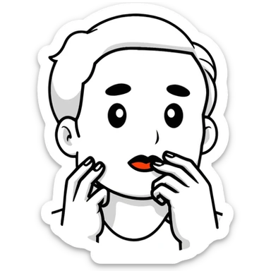 cartoon face making shush gesture with finger on lips, pointing at jaw, pressing cheekbones sticker