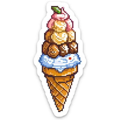 Peach ice cream scoop in a waffle cone sticker