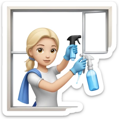 window cleaning with spray bottle and cloth sticker