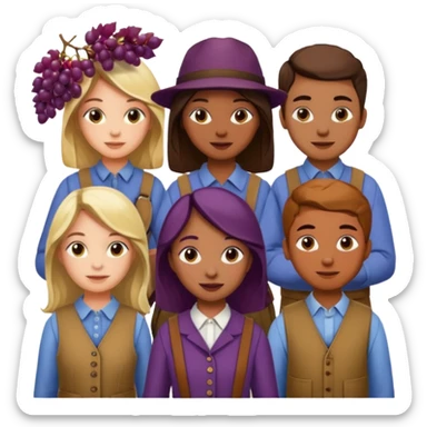 Make a photo of 5 project managers, specificly 3 girls and 2 boys, that are making project for improvment of the vineyard sticker