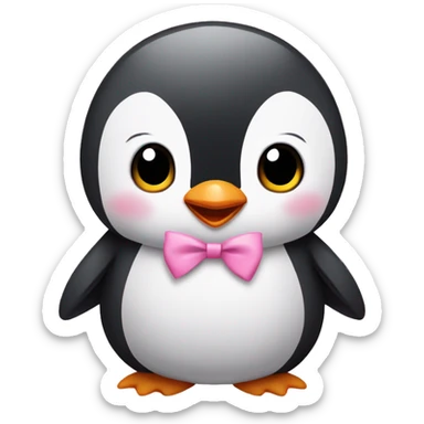 Baby penguin with pink bow on head, pink blushing cheeks sticker
