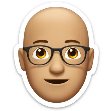 A guy with a brown circular face and has glasses and has a circular head shape and has no hair and also no ears. sticker