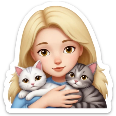 Girl snuggling with cats sticker