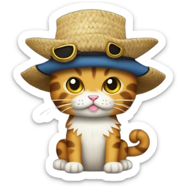 One Piece pirate cat with straw hat sticker