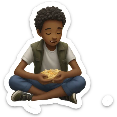 boy under the open sky eating birds sticker