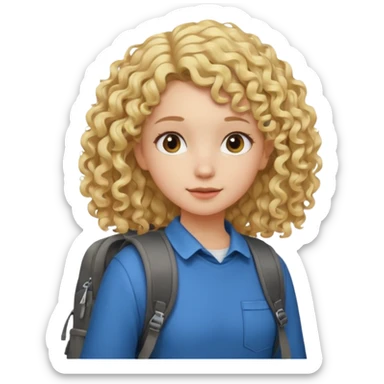 girl student , curly blone hair, half body to belt sticker
