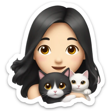Korean girl with long black hair holding two cats sticker
