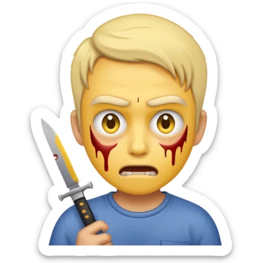 Insane scared injured yellow emoji person with a knife in the classic emoji style  sticker
