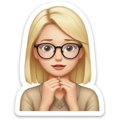 Blushing blonde girl with glasses and her hands on his chin sticker
