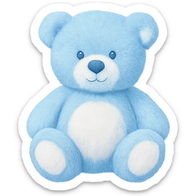 Change the teddy bear's fur to blue and white, keep it soft and plush, no shadows, flat lighting, no background. The style should maintain the original look of the teddy bear in the image. sticker