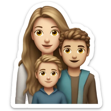 white girl with brown long hair with little son with brown sticker