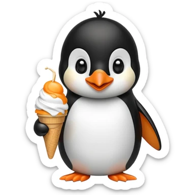 Pingvin hold an ice cream and eat it sticker