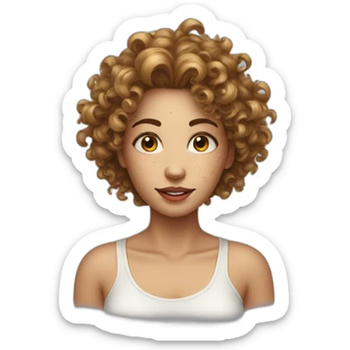 female face with curly hair and with large irregular milk stains sticker