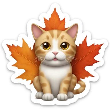 Cat with maple leaf in its paws sticker
