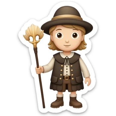 pilgrim walking with walking stick and scallop shell sticker