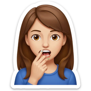 Une fille brune et blanche qui se mord l'ongle avec ses dents sticker