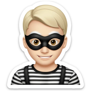 a portrait of robber, mask-wearing with sneaky eyes and a mischievous grin sticker